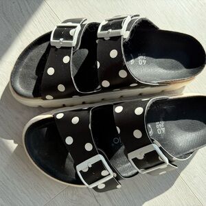 Papillio Black and White Polka Dot Double-Buckle Slide Sandals